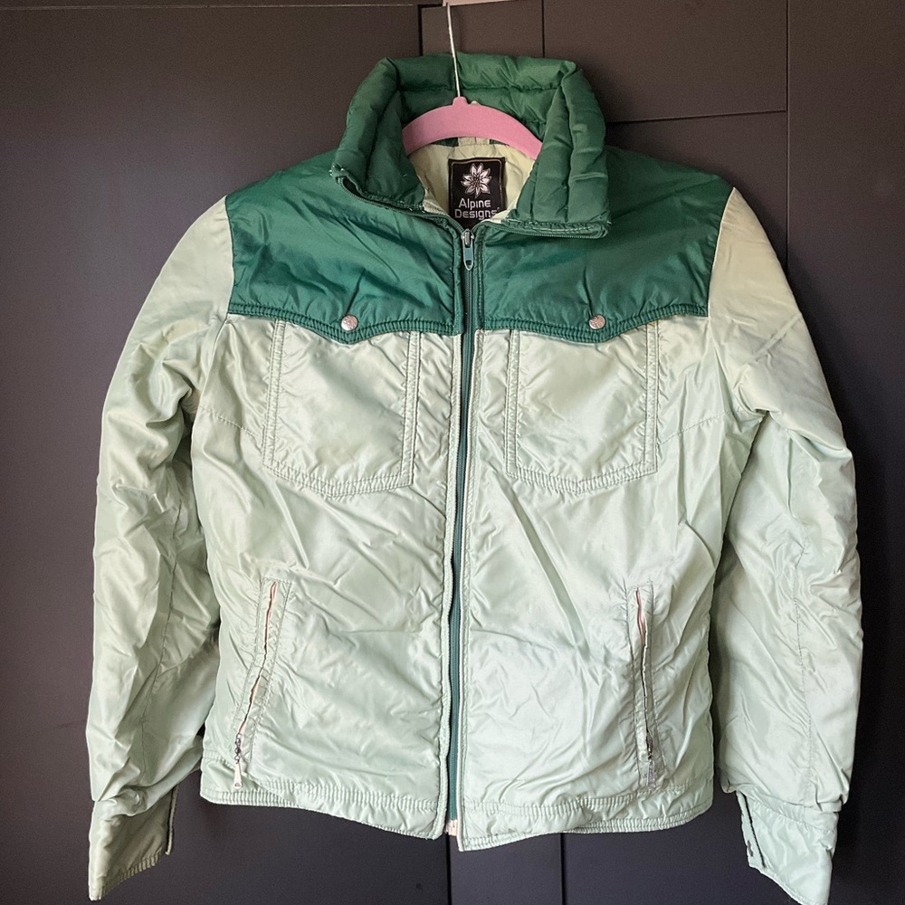 Vintage Alpine Design Mint Green Goose Down Jacket